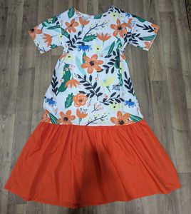 Floral Print Maxi Dress with Orange Skirt