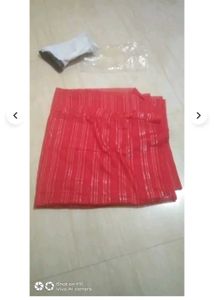 Red Saree with Silver Stripes