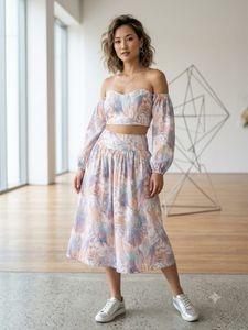 Boho Off-Shoulder Crop Top &amp; Skirt Set