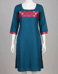 Blue Kurti with Brocade Neckline