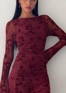 Burgundy Floral Mesh Dress