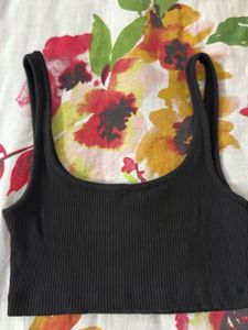 NA-KD Black Ribbed Crop Tank Top