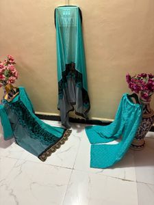 Elegant Teal & Black Shalwar Kameez Set