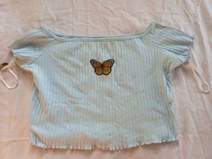 Light Blue Butterfly Crop Top