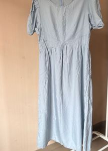 Light Blue Puff Sleeve Midi Dress