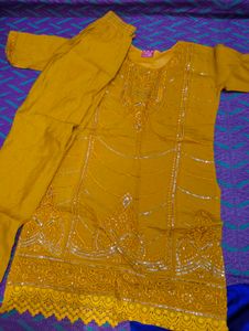 Embellished Mustard Kurta Set