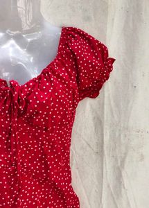 Red Polka Dot Ruched Dress