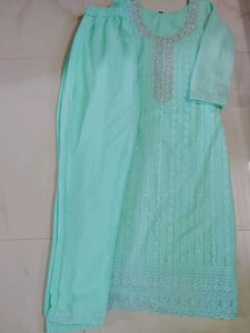 Elegant Mint Green Chikankari Kurta Set