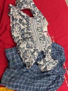 Blue White Printed Kurta Set