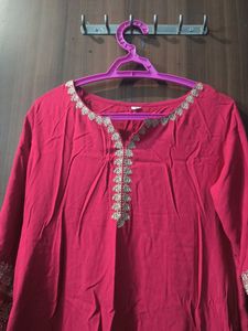 Vibrant Red Embroidered Kurta