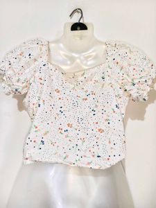 Cute Floral Tie-Front Puff Sleeve Top