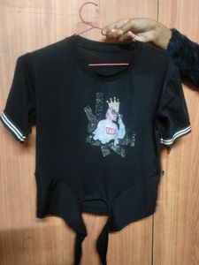 Girls Top Black Cotton Blend