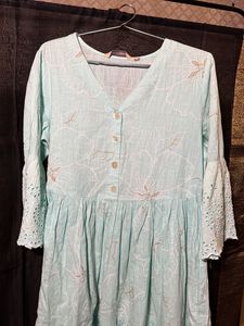 Light Blue Embroidered Tiered Midi Dress