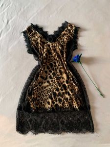 Lingerie Nightgown Leopard Print Lace Trim