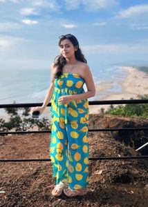 Blue Lemon Print Strapless Co ord set
