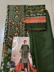Green Embroidered Dress Material