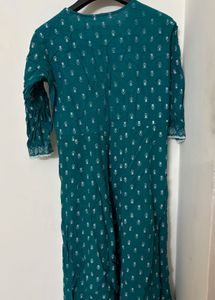 Teal Printed Kurta with Lace Detail