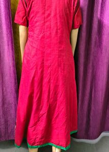 Red Anarkali Kurta with Embellished Yoke
