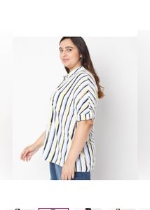 VERO MODACurve Women Casual Stripes WhiteShirt