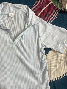 Light Blue Ribbed Collared Top