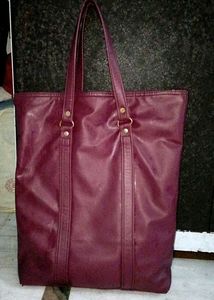 Maroon Faux Leather Double-Layer Tote Bag