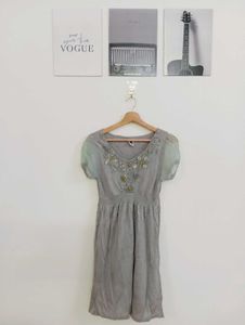 Gray Embellished Short Sleeve Dress
