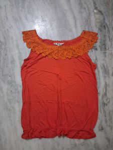 Orange Top with Lace Collar