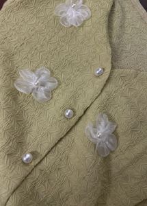 Lemon Yellow Puff Sleeve Top with Flower Detail