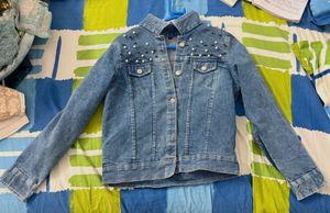 Stylish Denim Jacket with Pearls