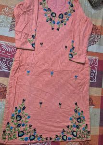 Embroidered Peach Kurta