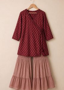 Maroon Printed Kurta with Skirt Set