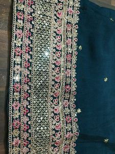 Embroidered Teal Kurta Set with Pants