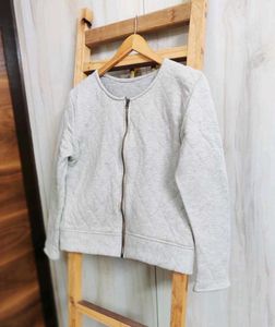 Grey Quilted Zip-Up Jacket size-36