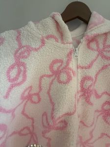 Cozy Pink Bow Zip-Up Hoodie