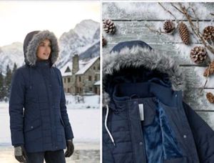 Navy Puffer Jacket with Fur Hood