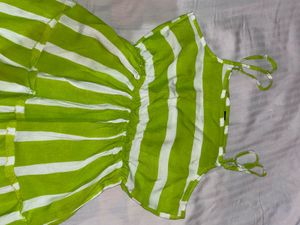 Lime Green Striped Tiered Dress