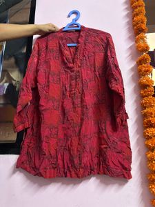 Vibrant Red Block Print Kurta
