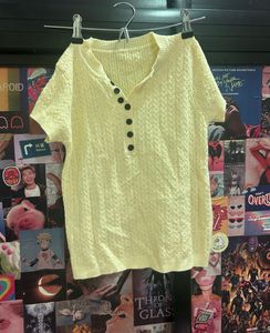 Yellow Knit Button-Up Top