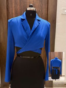 Bold Blue Cut-out Cropped Blazer Top