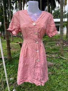 Cute Pink Button-Up Mini Dress