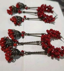 Red Pearl Earrings Set