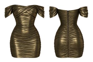 Metallic Off-Shoulder Ruched Mini Dress