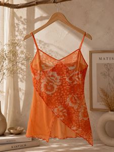 Orange Floral Mesh Cami Top
