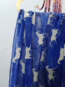 Blue Printed Dupatta with White Motifs