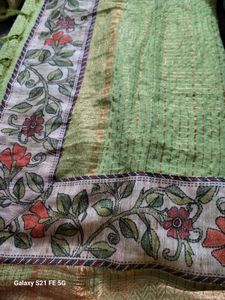 Green Saree with Floral Blouse