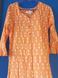 Orange Printed Cotton Kurta