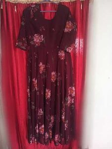 Maroon Floral Print Maxi Dress