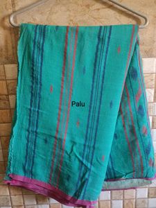Teal Green Striped Saree