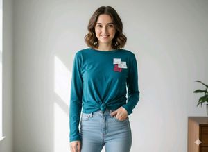 Teal Long Sleeve Knotted T-Shirt