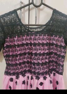 Chic Pink &amp; Black Lace kurta